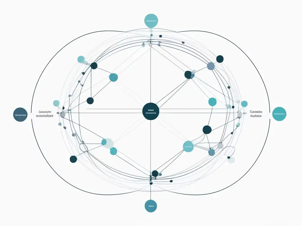 Importancia liderazgo ético en stakeholders: Minimalista y abstracta representación de stakeholders, destacando su complejidad e importancia