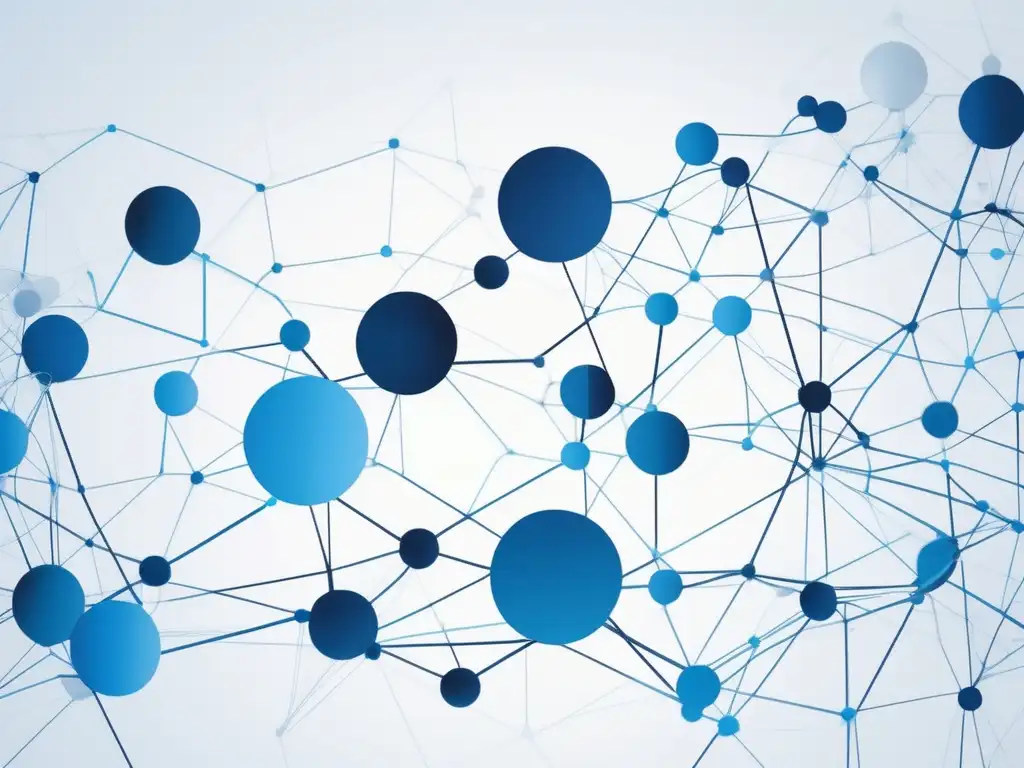 Importancia de habilidades blandas en redes sociales: red interconectada azul, patrones complejos y nodos geométricos