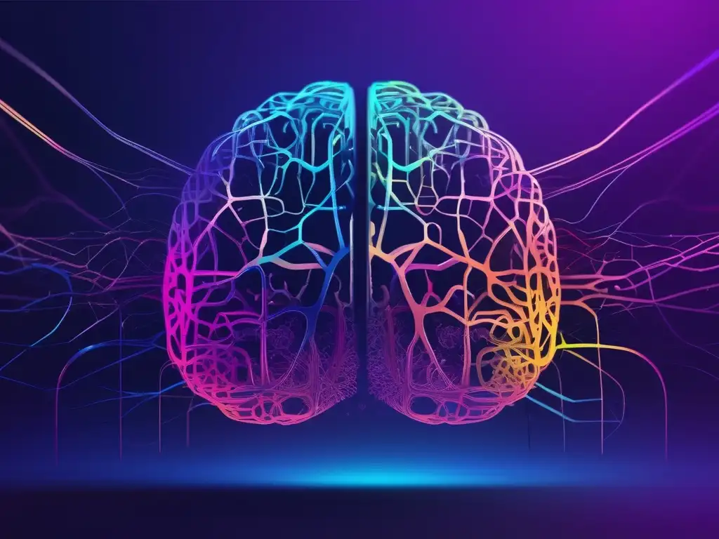 Neurociencia del trabajo en equipo: Intrincada representación abstracta del cerebro, con redes neuronales y estética moderna