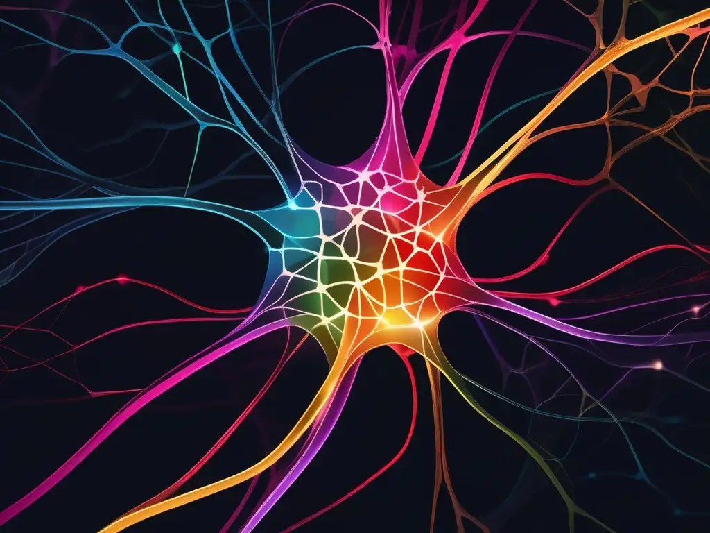 Importancia empatía en salud mental: red neuronal vibrante simboliza conexiones emocionales