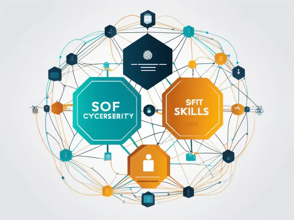 Habilidades blandas en ciberseguridad Importancia habilidades blandas ciberseguridad: imagen abstracta que representa la integración de habilidades comunicativas, resolución de problemas, adaptabilidad, trabajo en equipo y pensamiento crítico en el campo de la ciberseguridad