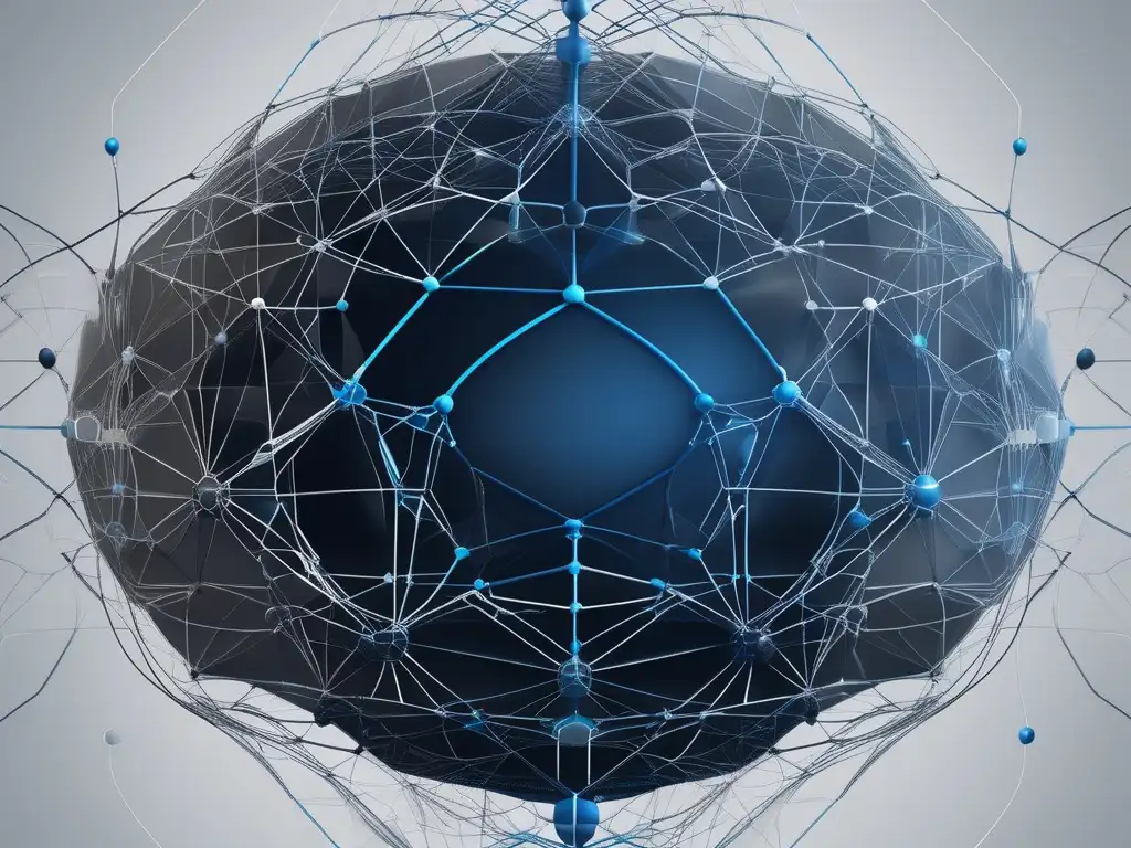 Neurociencia de habilidades blandas: compleja representación gráfica de redes neurales interconectadas en tonos azules y grises