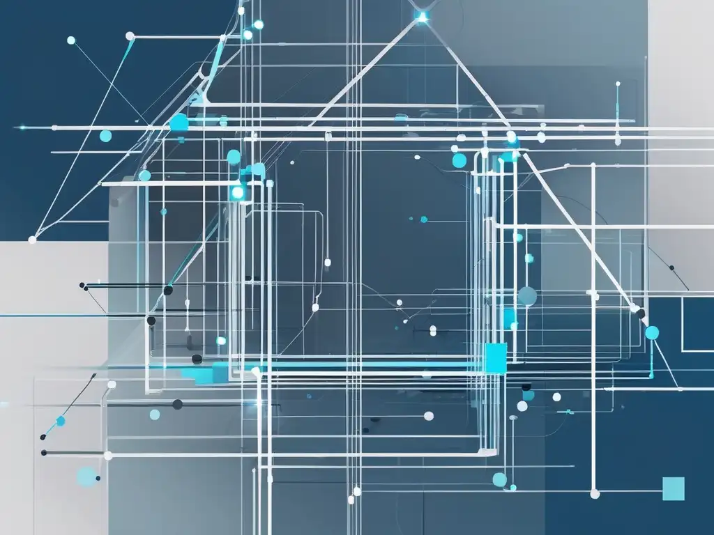 Imagen abstracta de circuitos interconectados, con líneas y nodos que representan la adaptabilidad tecnológica en el trabajo