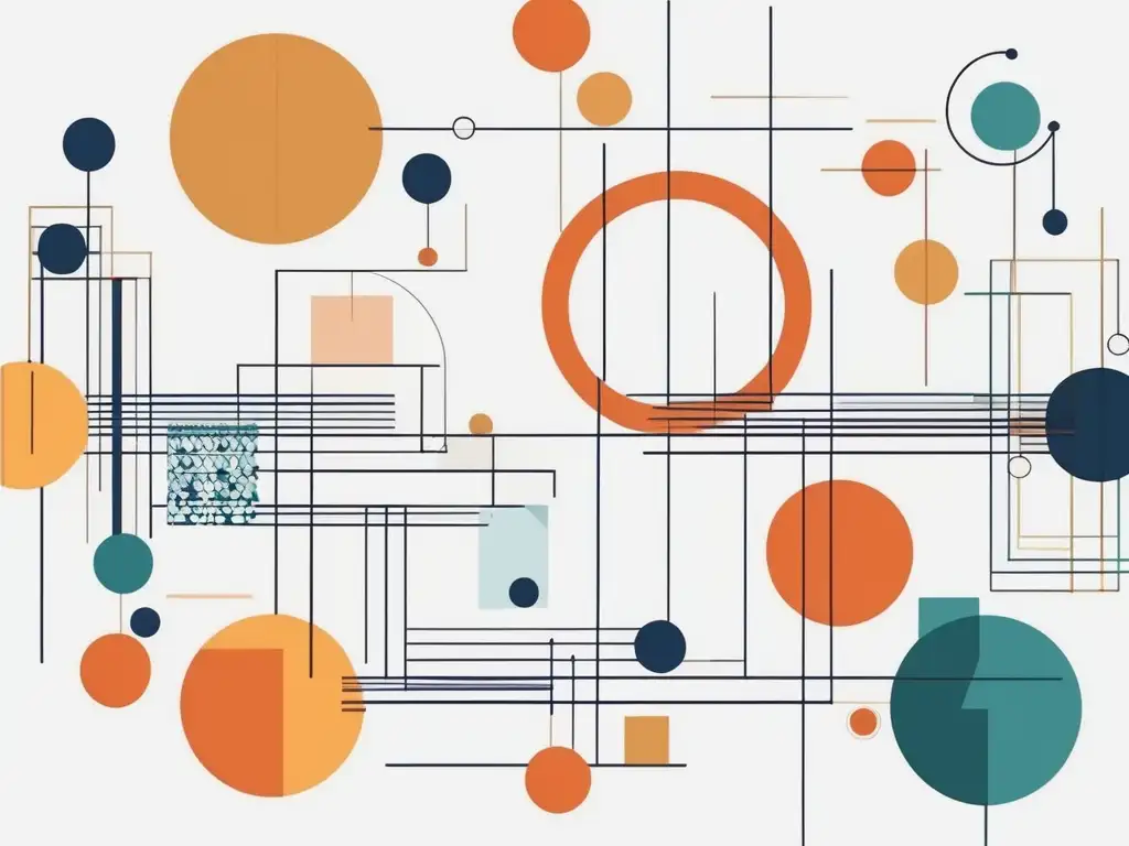 Importancia de habilidades blandas en el trabajo: representación abstracta y minimalista, líneas y formas geométricas interconectadas, colores sutiles