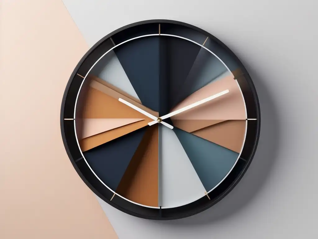 Reloj minimalista con formas geométricas abstractas y colores sofisticados