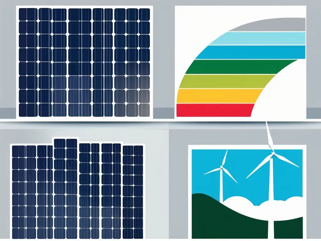 Imagen abstracta de fuentes de energía renovable: eólica, solar e hidro