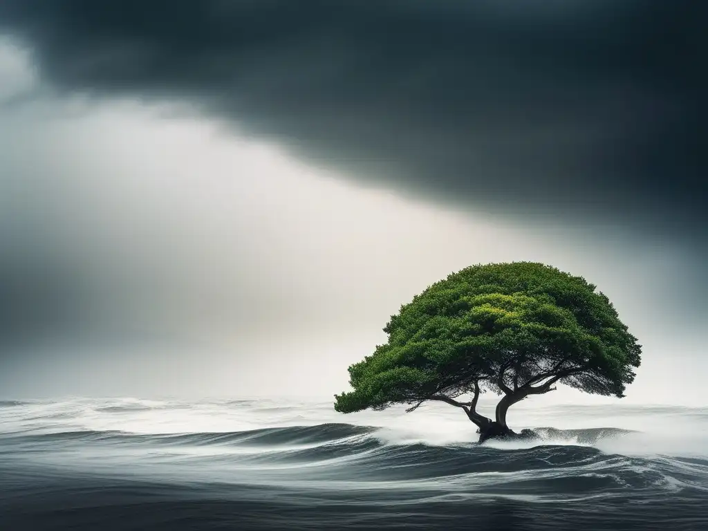 Resiliencia en los negocios: árbol fuerte en el mar tempestuoso