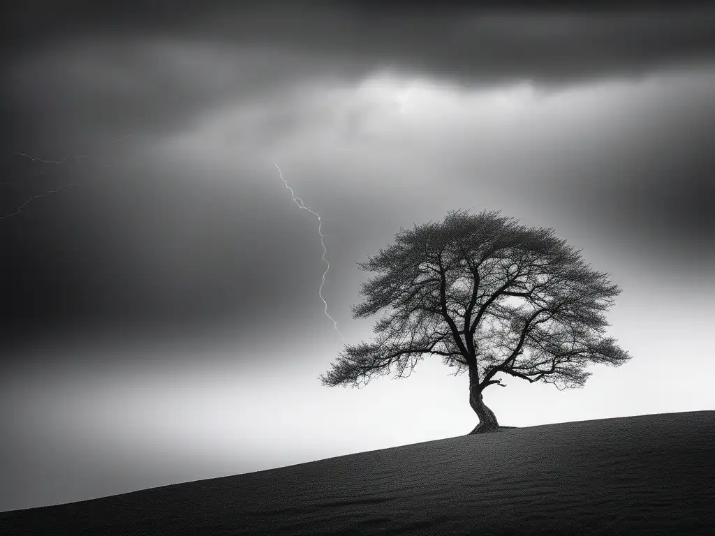 Importancia de la resiliencia en los negocios: árbol solitario frente a tormenta