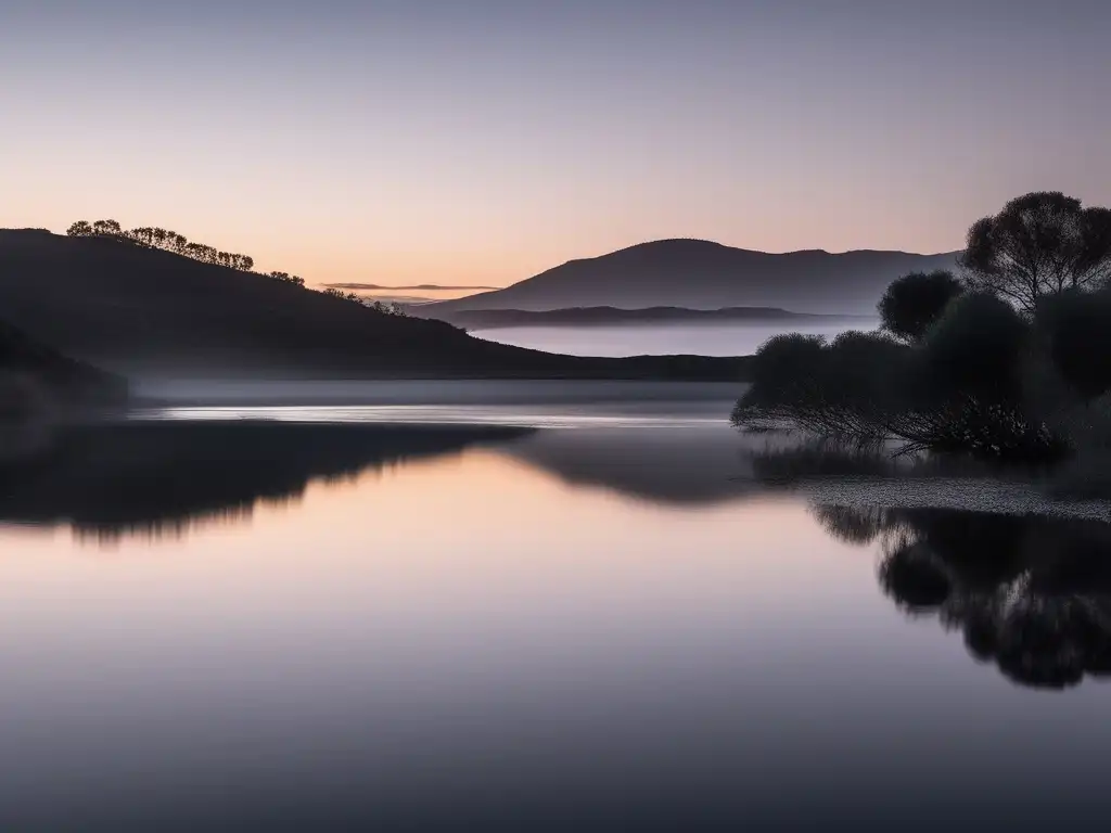 Paisaje sereno con lago reflejando el cielo, simbolizando la resiliencia y el manejo del estrés a través de la rutina