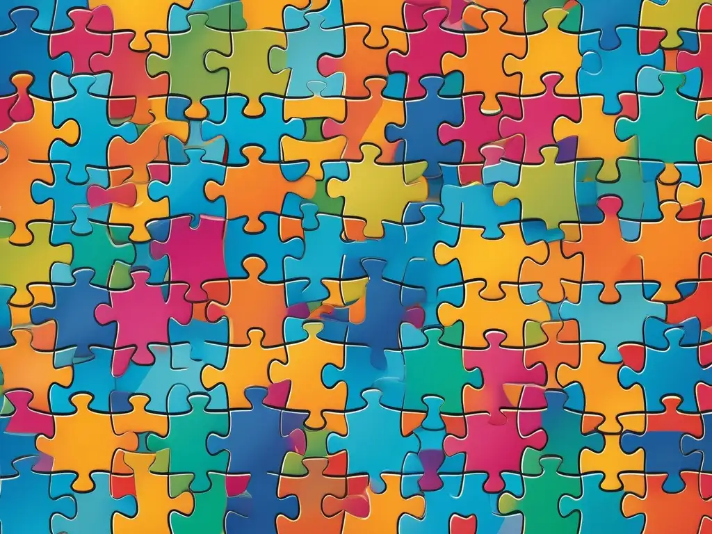 Diplomacia en habilidades blandas: Puzzle abstracto que representa la diversidad y conexión de estas habilidades en colores vibrantes y líneas limpias