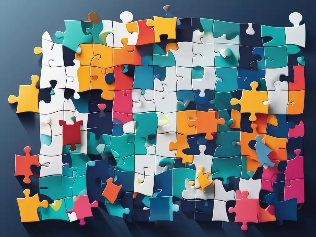 Importancia habilidades blandas: puzzle colores y formas, simboliza soft skills que crean individuo completo y exitoso