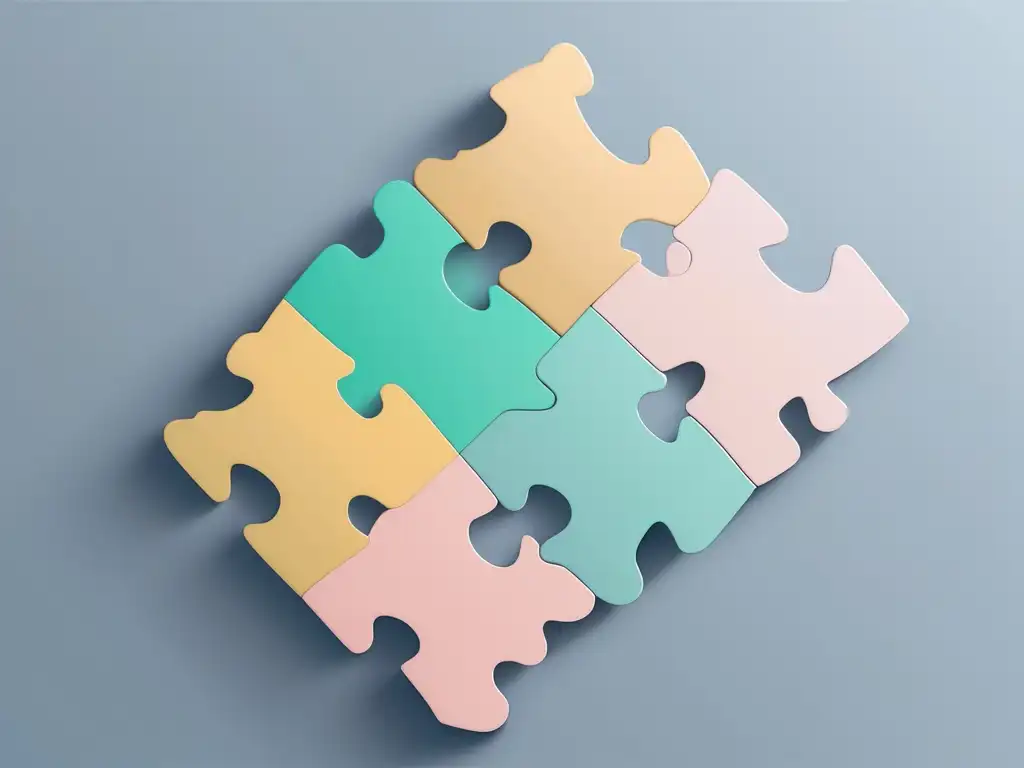 Habilidades blandas para liderazgo servicial: puzzle de piezas interconectadas simbolizando la importancia de integrar habilidades para liderar de manera efectiva