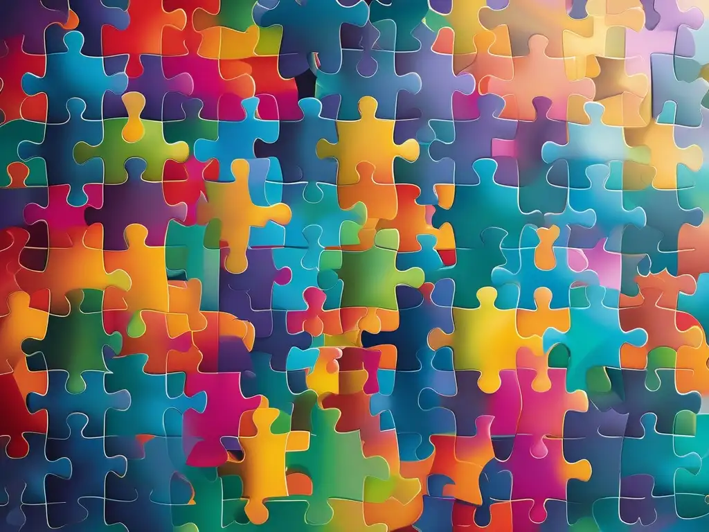 Puzzle de colores vibrantes que representan la diversidad e inclusión, resaltando la importancia de habilidades blandas