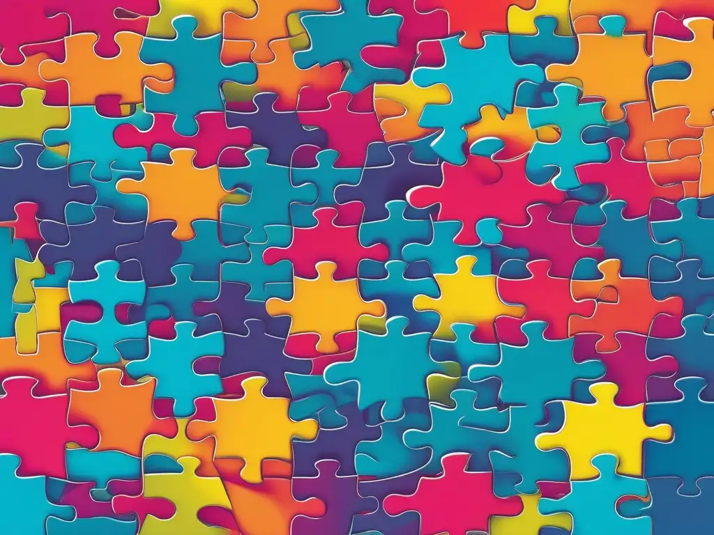 Puzzle de responsabilidad social Rompecabezas interconectados en colores vibrantes que simbolizan el Plan de Responsabilidad Social Empresarial