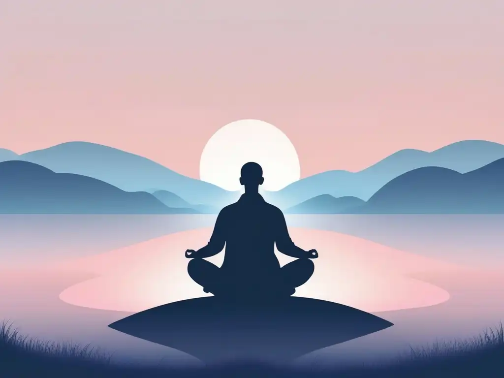 Mejora comunicación con mindfulness: persona meditando en escena serena y minimalista