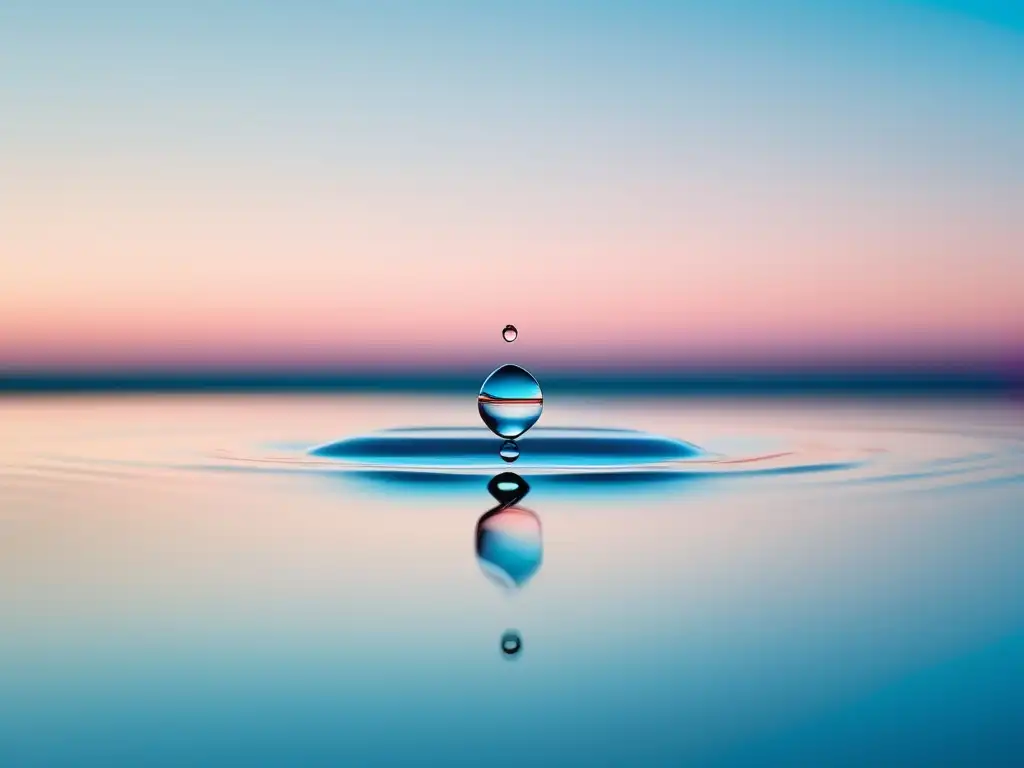 Imagen minimalista con colores suaves y una gota de agua transparente