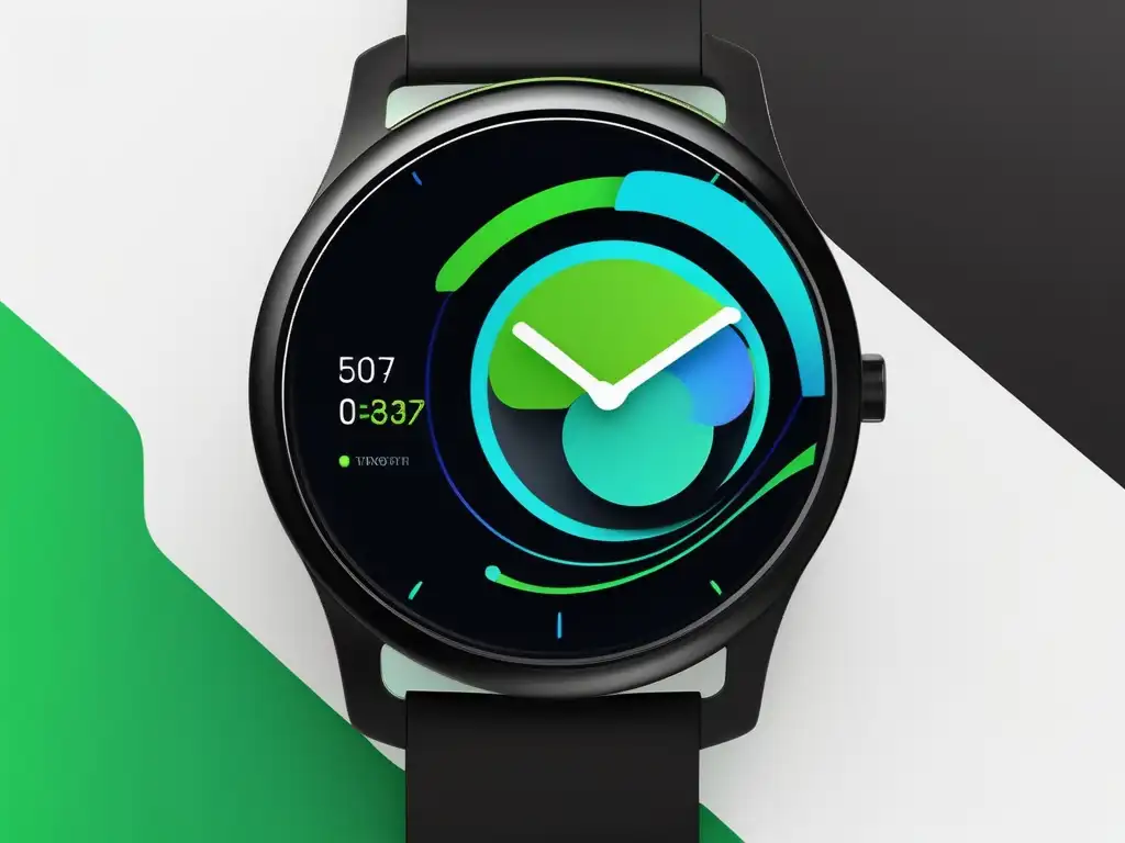 Habilidad de persuasión en tecnología portátil- Smartwatch negro con líneas azules y verdes, simbolizando el poder persuasivo de la tecnología