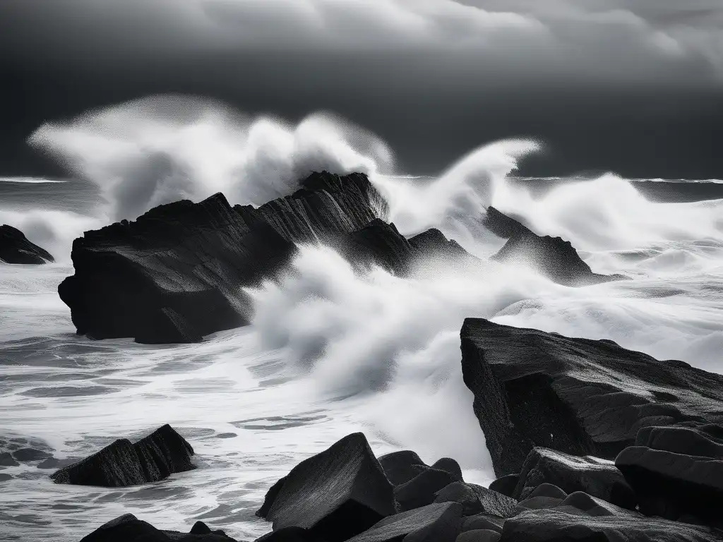 Técnicas de resiliencia en tiempos difíciles: mar tormentoso, olas poderosas y cielo dramático