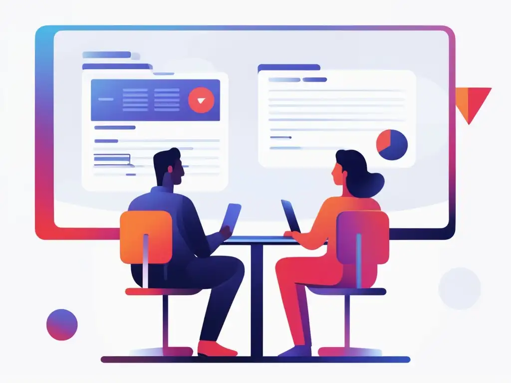 Videoconferencia minimalista de dos personas Importancia comunicación no verbal en videoconferencias: minimalismo abstracto de 2 personas en una reunión virtual